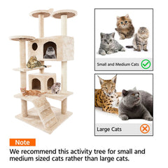 52" Solid Cute Sisal Rope Plush Cat Climb Tree Cat Tower Beige