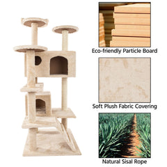 52" Solid Cute Sisal Rope Plush Cat Climb Tree Cat Tower Beige